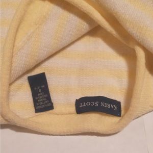 Karen Scott yellow and white striped sweater.